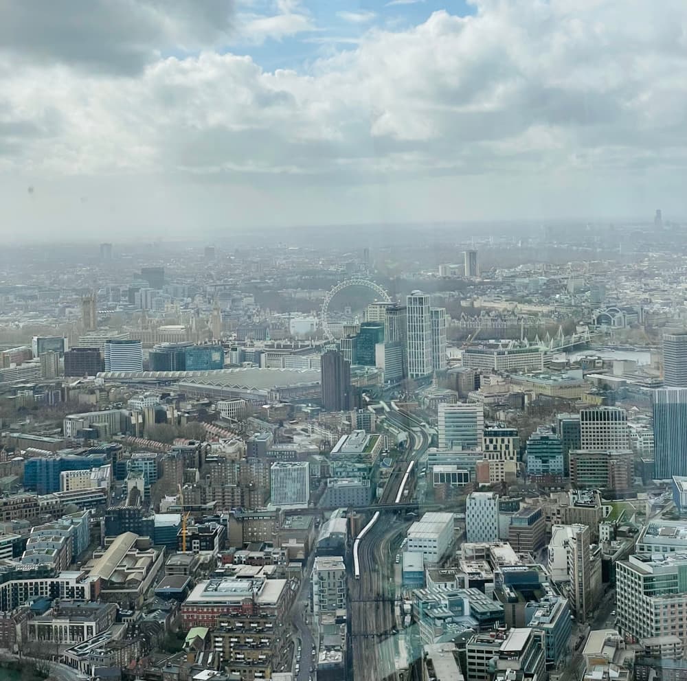 the view across london from the viewing point at the shard as part of a marco pierre white experience