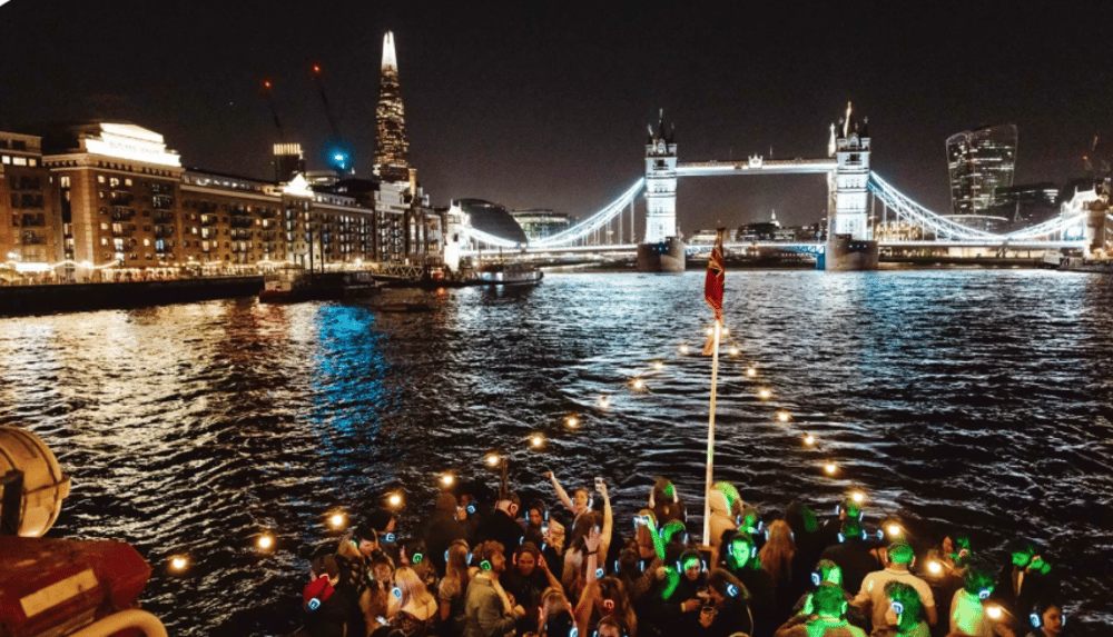 silent boat party on the thames