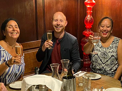 people enjoying champagne on an exotic london east end food tour