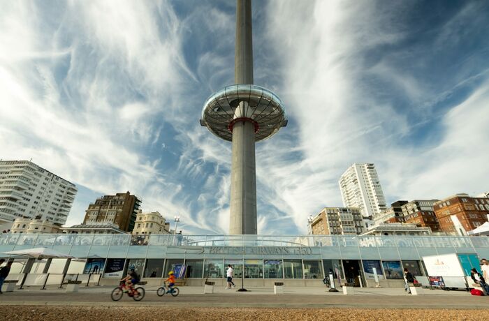 view of the front of the i360 viewing platform in brighton