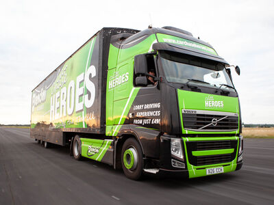 a hgv lorry on a race track for a driving experience day
